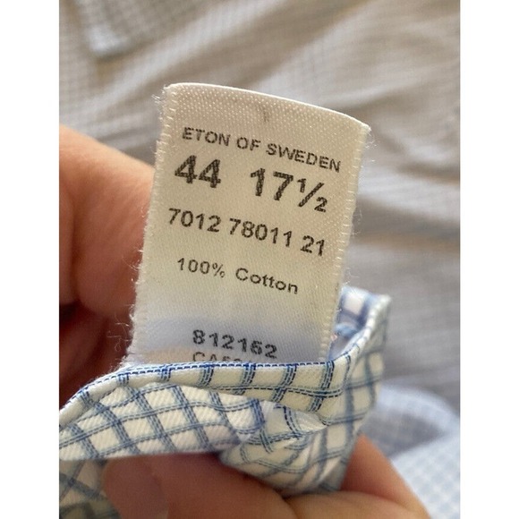 Eton Button Down Check Dress Shirt Size 17.5 Men’s Blue - Picture 5 of 8
